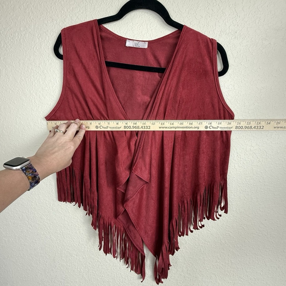 A3 Design Faux Suede Red Fringe Vest Western Festival Boho Hippie OS - Picture 4 of 7